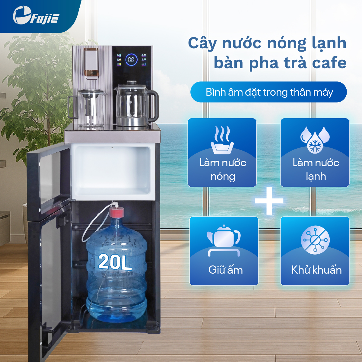 Cây nước nóng lạnh bàn trà cao cấp có ngăn khử khuẩn UV FujiE TB238UV Cây nước nóng lạnh bàn trà cao cấp có ngăn khử khuẩn UV FujiE TB238UV
