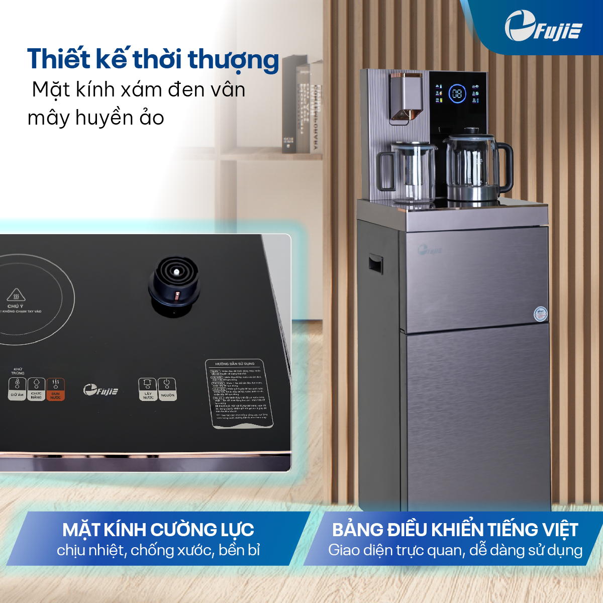 Cây nước nóng lạnh bàn trà cao cấp có ngăn khử khuẩn UV FujiE TB238UV Cây nước nóng lạnh bàn trà cao cấp có ngăn khử khuẩn UV FujiE TB238UV